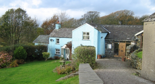 a blue painted farmhouse and buildings, the blue house B&B